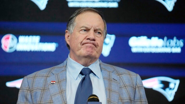 Former New England Patriots head coach Bill Belichick faces reporters during an NFL football news conference, Jan. 11, 2024, in Foxborough, Mass..