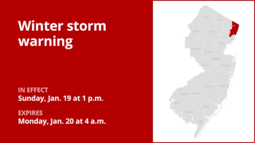 Bergen County under a winter storm warning until early Monday morning – up to 7 inches of snow
