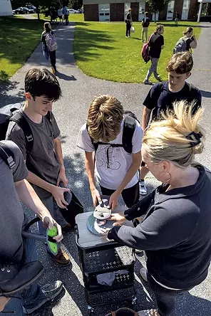 Thetford Academy students unlock phones from Yonder pouches - FILE: ROB STRONG
