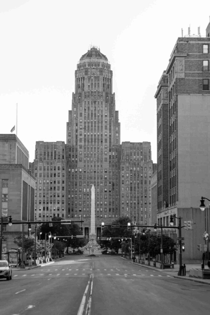 Niagara square in buffalo in black and white