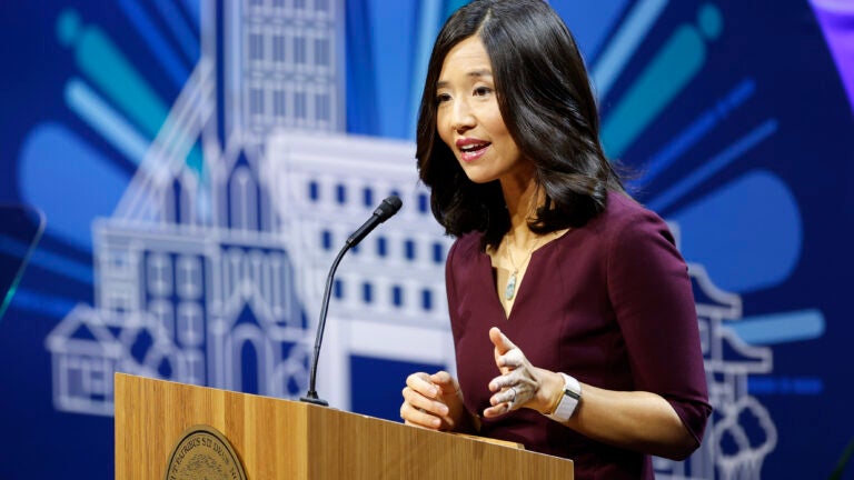 Mayor Michelle Wu announced the Access to Counsel Pilot Program, which aims to combat housing displacement, on Jan. 21.