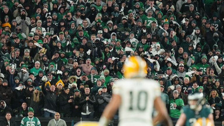 Philadelphia Eagles fans react in the fourth quarter of a game.