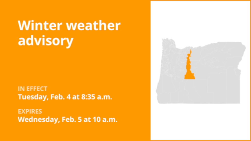 Winter weather advisory for East Slopes of the Oregon Cascades until Wednesday morning – up to 6 inches of snow