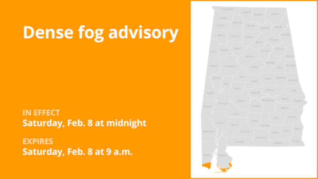 Dense fog advisory for Mobile and Baldwin counties for Saturday