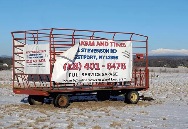 One of the banners in a Charlotte field along Route 7 - KEVIN MCCALLUM ©️ SEVEN DAYS