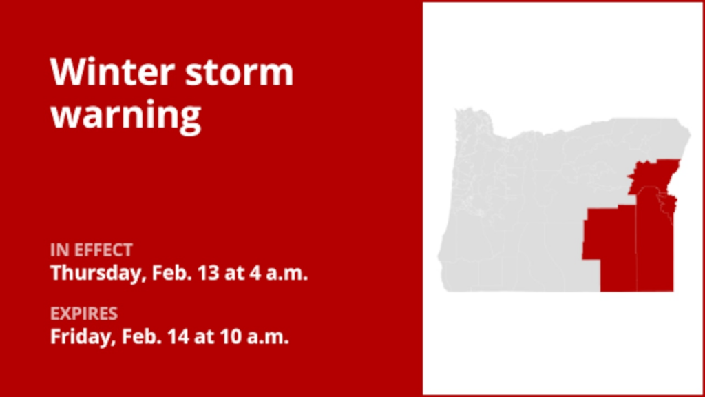 Oregon under a winter storm warning Thursday and Friday