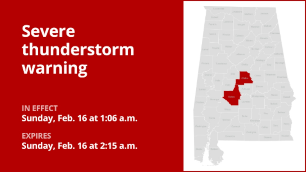Damaging winds forecast with thunderstorms in Chilton and Dallas counties Sunday