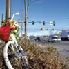 "Ghost bike" memorial at the site of the crash that killed Sean Hayes