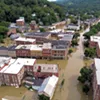 Floodwater in Downtown Montpelier in July 2023