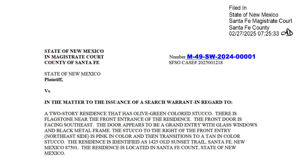 The Search Warrant Affidavit in Gene Hackman Death Inquiry