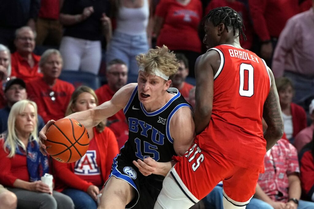 Arizona coach Tommy Lloyd thought foul on BYU’s Richie Saunders wrong call