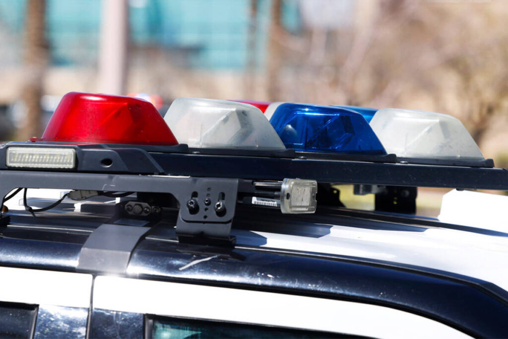 Las Vegas Metropolitan Police Department vehicle lights. (File/Las Vegas Review-Journal)