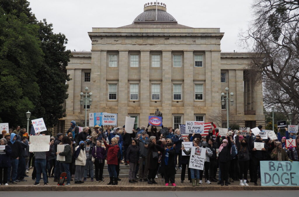 Thousands protest Trump, Musk, and ‘Project 2025’ at N.C. State Capitol