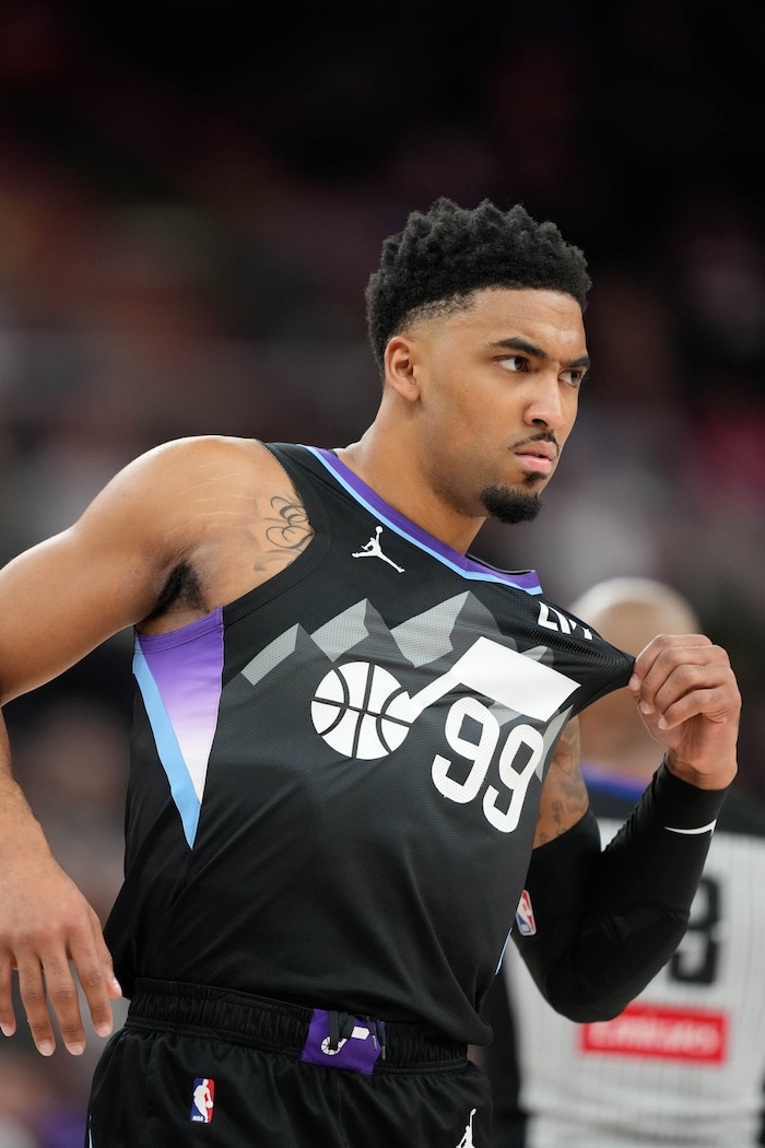 (Francisco Kjolseth  | The Salt Lake Tribune) KJ Martin Jr forward (99) as the Utah Jazz host the Detroit Pistons during an NBA basketball game, Monday, March 3, 2025.