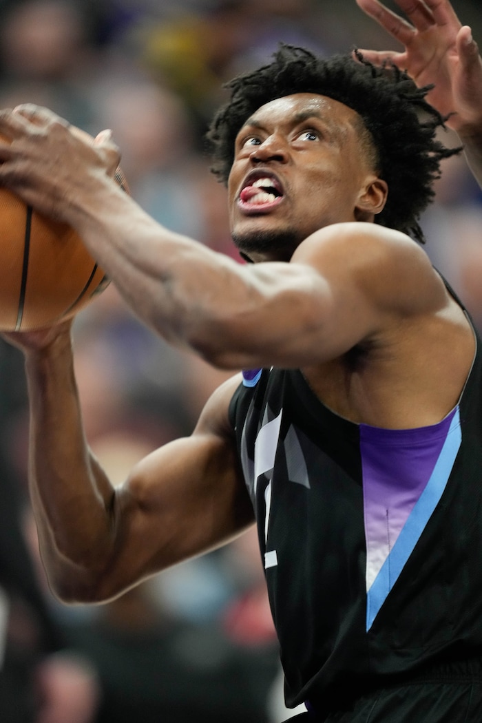 (Francisco Kjolseth  | The Salt Lake Tribune) Utah Jazz guard Collin Sexton (2) as the Utah Jazz host the Detroit Pistons during an NBA basketball game, Monday, March 3, 2025.
