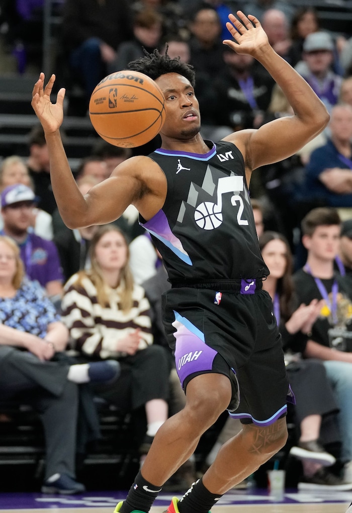 (Francisco Kjolseth  | The Salt Lake Tribune) Utah Jazz guard Collin Sexton (2) as the Utah Jazz host the Detroit Pistons during an NBA basketball game, Monday, March 3, 2025.
