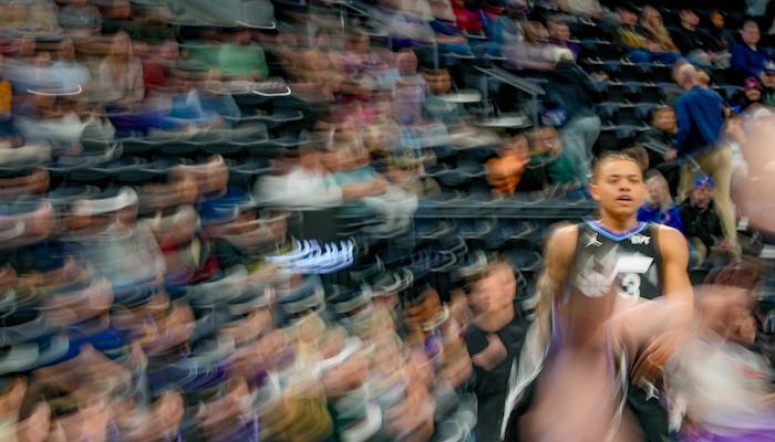 (Francisco Kjolseth  | The Salt Lake Tribune) Utah Jazz guard Keyonte George (3) as the Utah Jazz host the Detroit Pistons during an NBA basketball game, Monday, March 3, 2025.