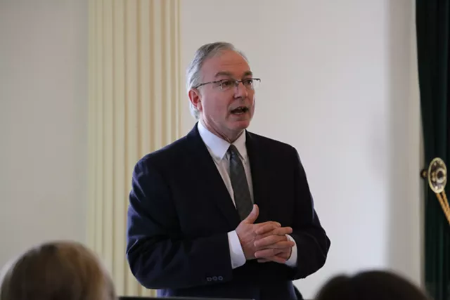 Senate President Pro Tempore Phil Baruth (D/P-Chittenden-Central) speaking on Thursday - KEVIN MCCALLUM ©️ SEVEN DAYS