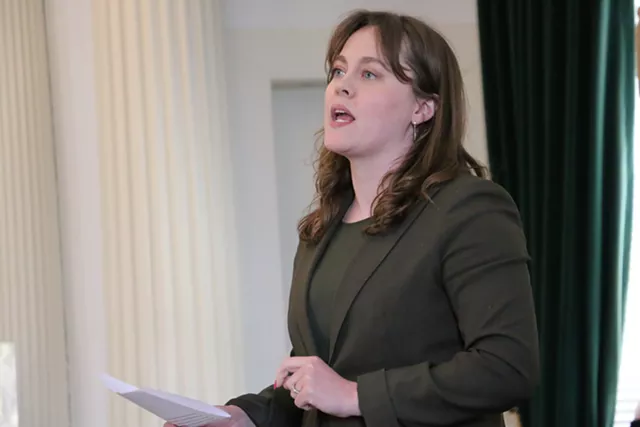 Sen. Becca White (D-Windsor) addressing lawmakers on Thursday - KEVIN MCCALLUM