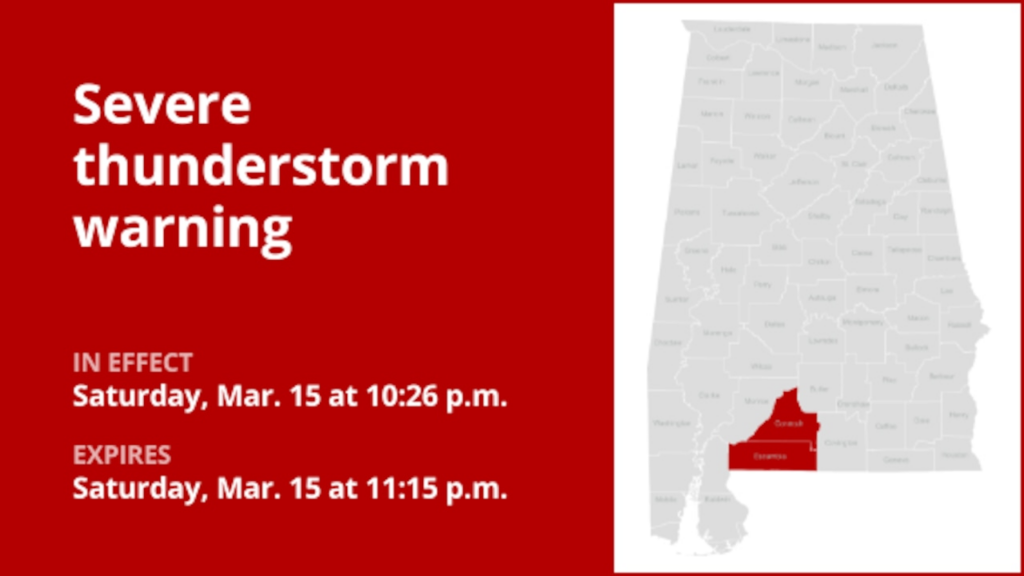 Thunderstorms with golf-ball-sized hail and damaging winds in Conecuh and Escambia counties Saturday