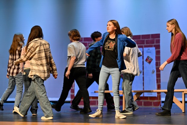 Katherine, played by Clare Lawson, discovers the challenges of school as her daughter during a dress rehearsal of Freaky Friday at Winters Mill High School.(Thomas Walker/Freelance)
