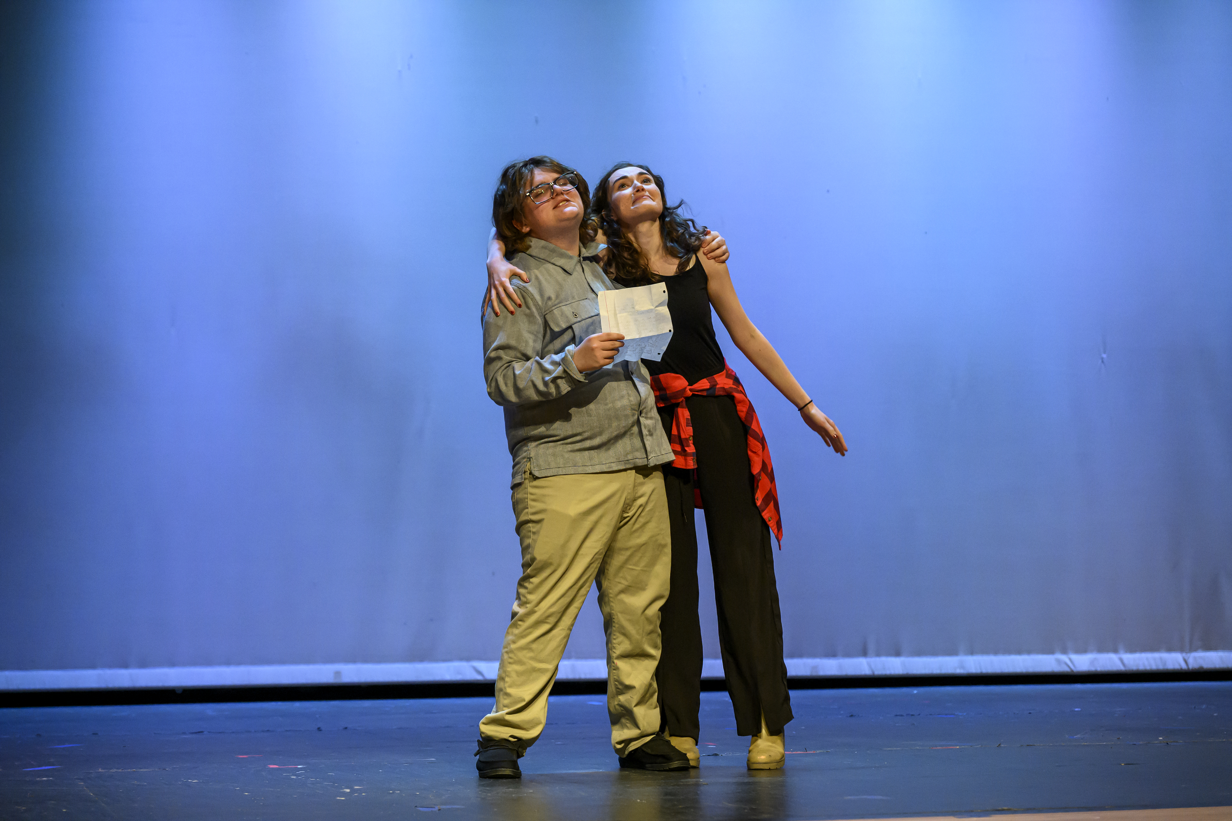 Mike and katherine, played by Travis Scott and Ava Diffenderfer sing during a dress rehearsal of Freaky Friday at Winters Mill High School.(Thomas Walker/Freelance)