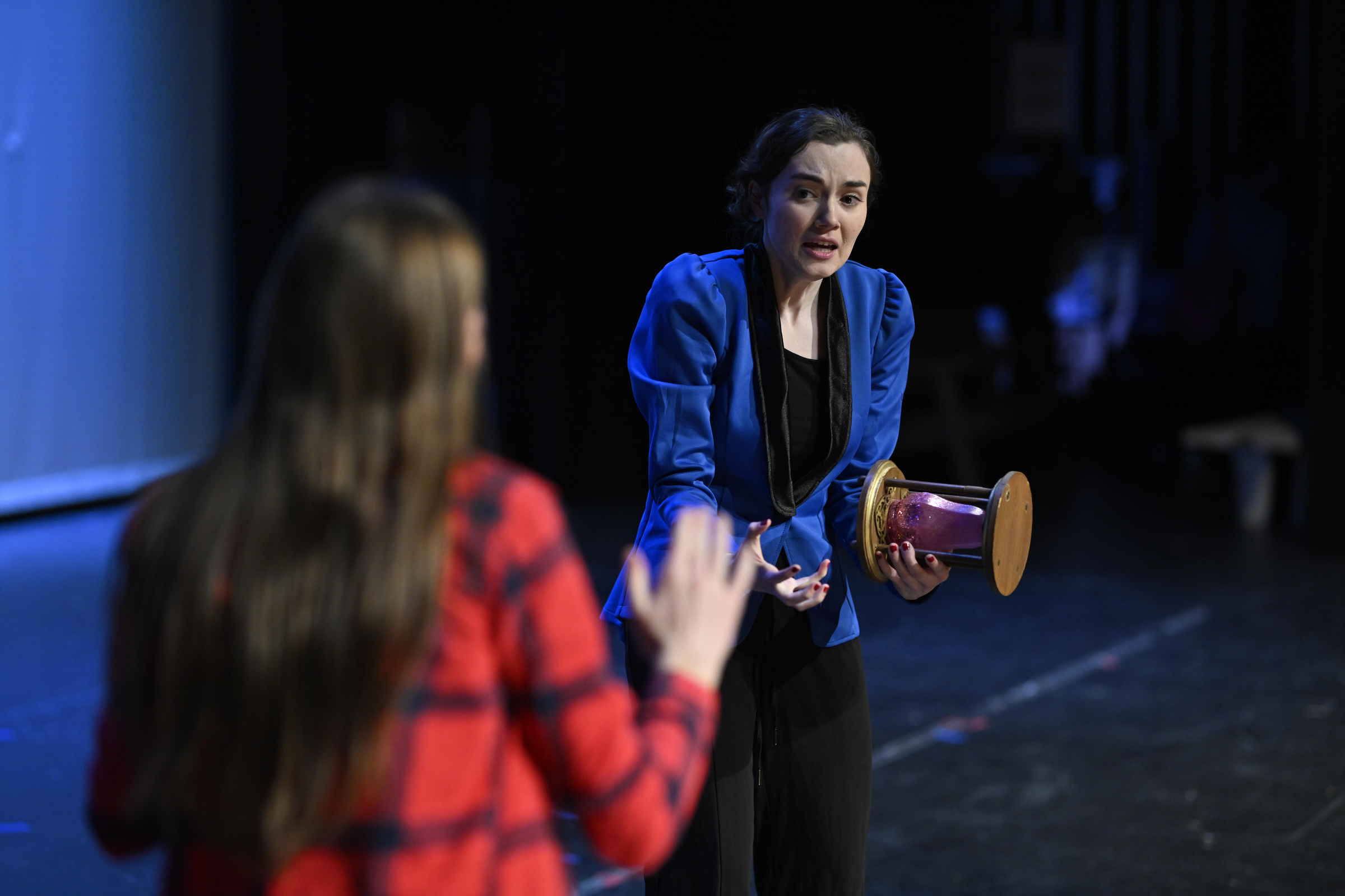 Katherine, played by Ava Diffenderfer, realizes something terrible has happened during a dress rehearsal of Freaky Friday at Winters Mill High School.(Thomas Walker/Freelance)
