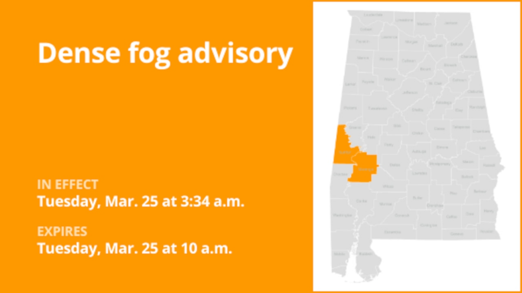 Dense fog advisory active for Sumter and Marengo counties until Tuesday morning