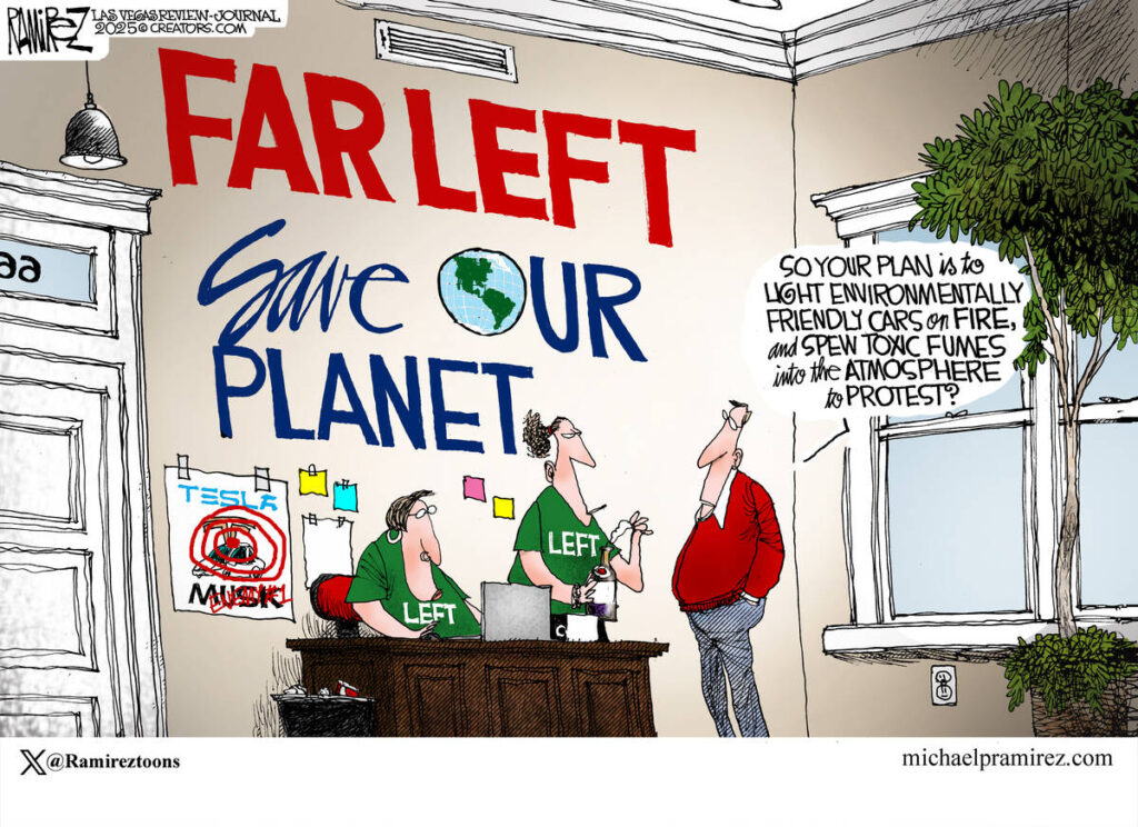 CARTOON: Burning Teslas to save the planet