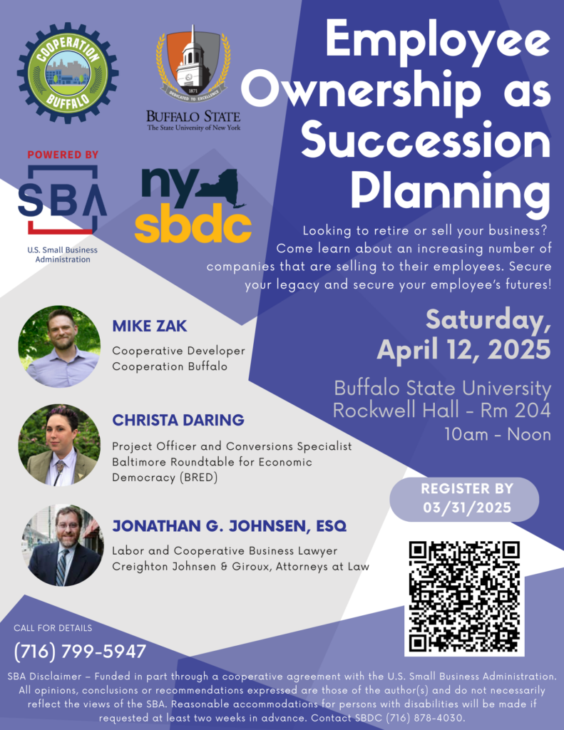 Cooperation Buffalo to hold Employee Ownership as Succession Planning Event To Help Local Business Owners