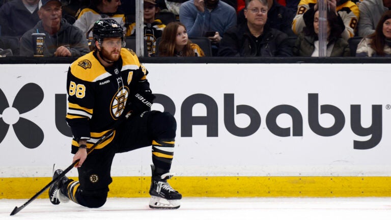 Boston Bruins right wing David Pastrnak (88) on the ice to face the Nashville Predators during the second period at TD Garden.