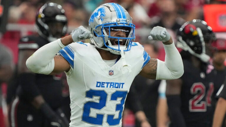 Detroit Lions cornerback Carlton Davis III (23) during the first half of an NFL football game against the Arizona Cardinals, Sunday, Sept. 22, 2024, in Glendale, Ariz.