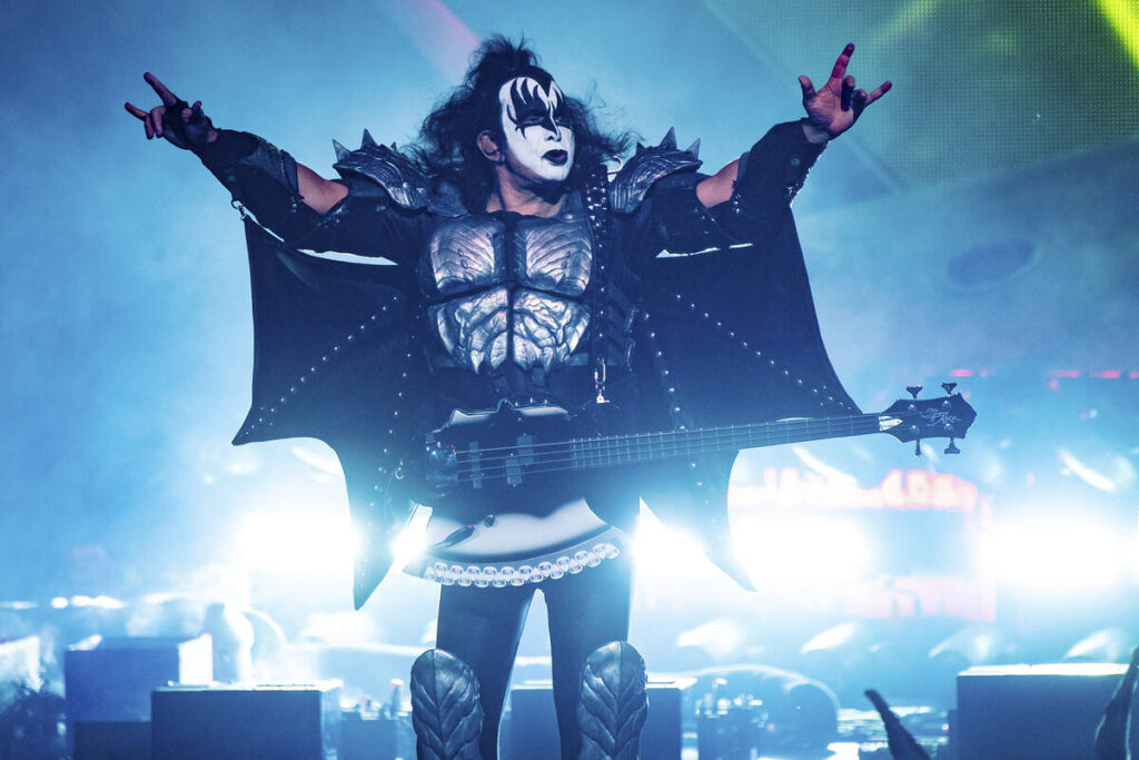 Gene Simmons of KISS performs at the Riverbend Music Center on Thursday, August 29, 2019, in Ci ...