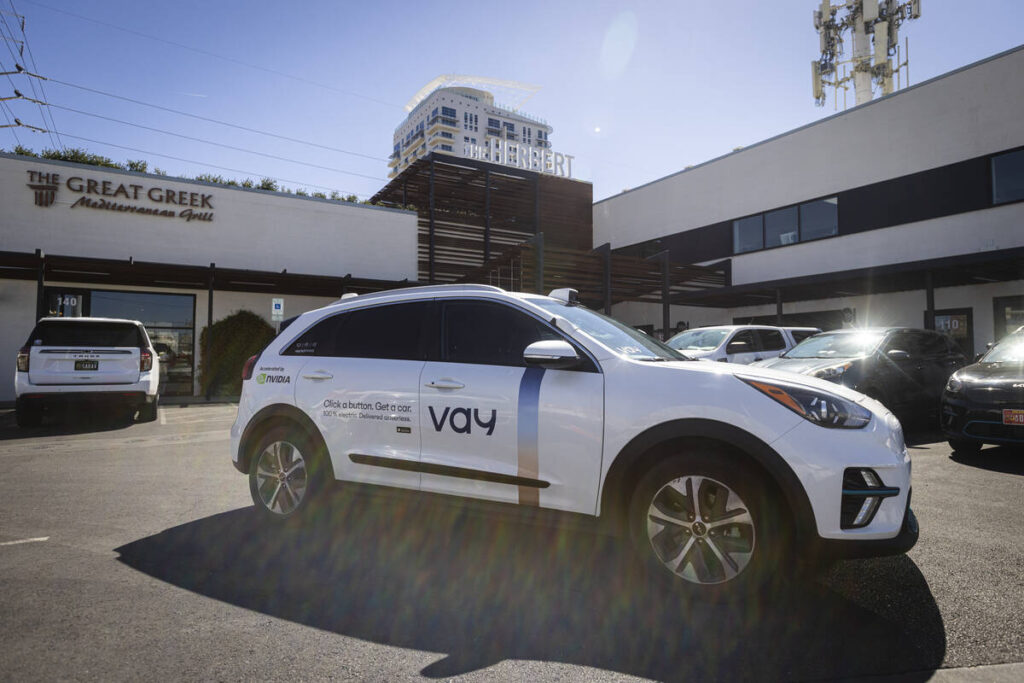 A Vay vehicle is pictured outside of the company’s headquarters on Monday, March 10, 2025, in ...