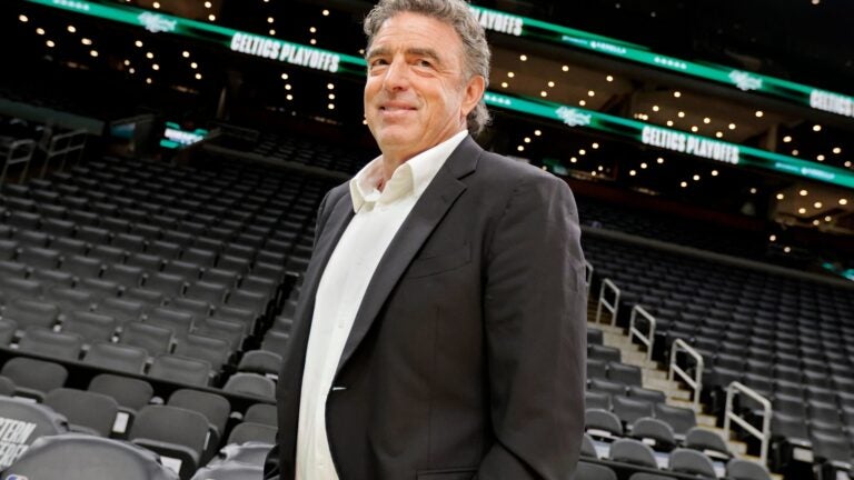 Celtics major owner and governor Wyc Grousbeck (cq) walks on the TD Garden floor, after participating in a press conference to discuss the city’s plans for the NBA Finals.