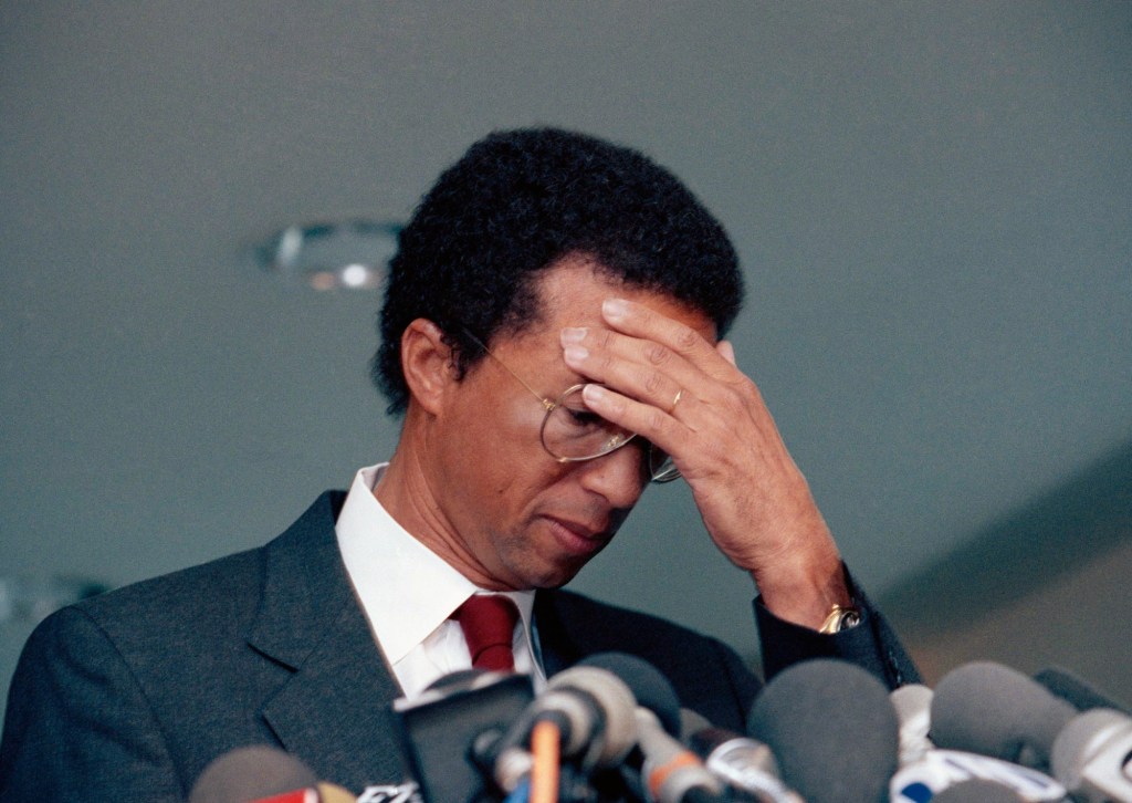 April 8, tennis great Arthur Ashe announces AIDS diagnosis