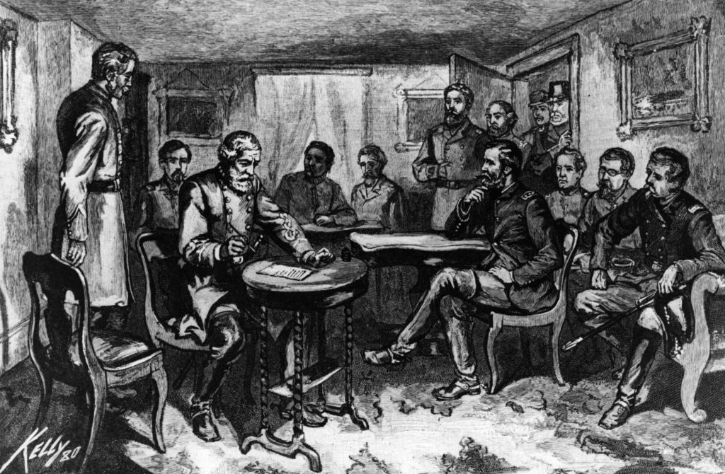 April 9, Robert E. Lee surrenders to Ulysses S. Grant at Appomattox