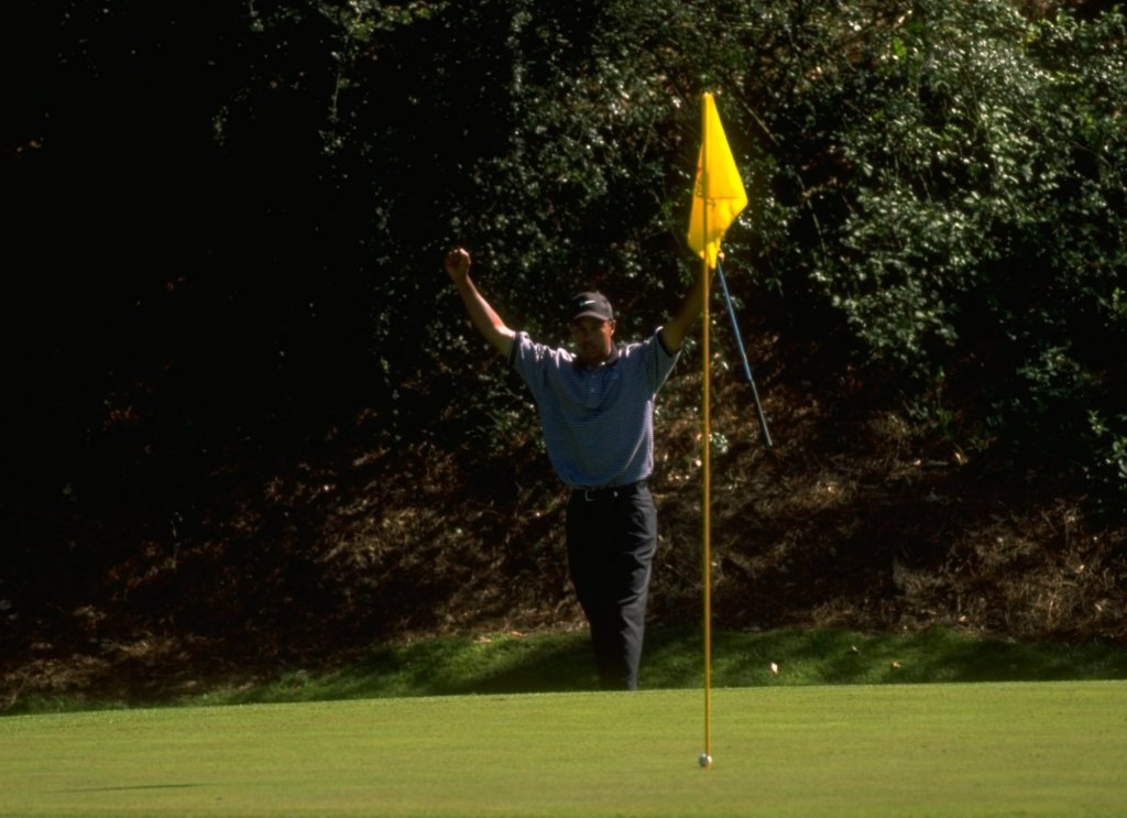 April 13, Tiger Woods wins first Masters by record margin