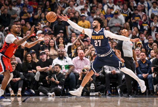 Jamal Murray (27) of the Denver Nuggets tips a pass...