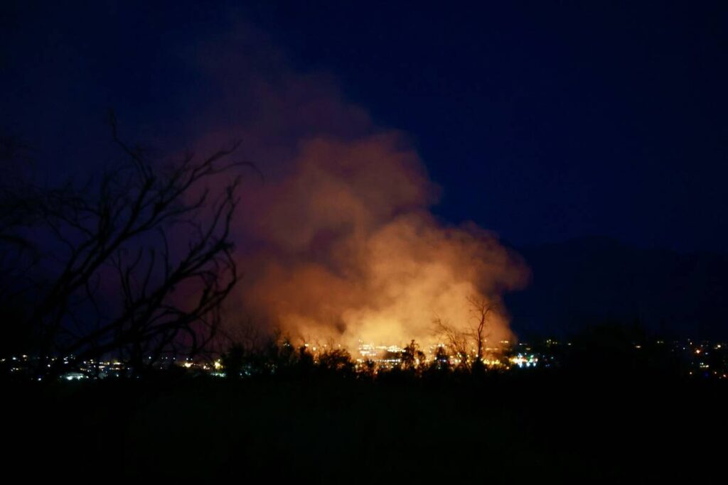 A fire burns at Wetlands Park on Wednesday, April 9, 2025. (Liv Paggiarino/Las Vegas Review-Jou ...