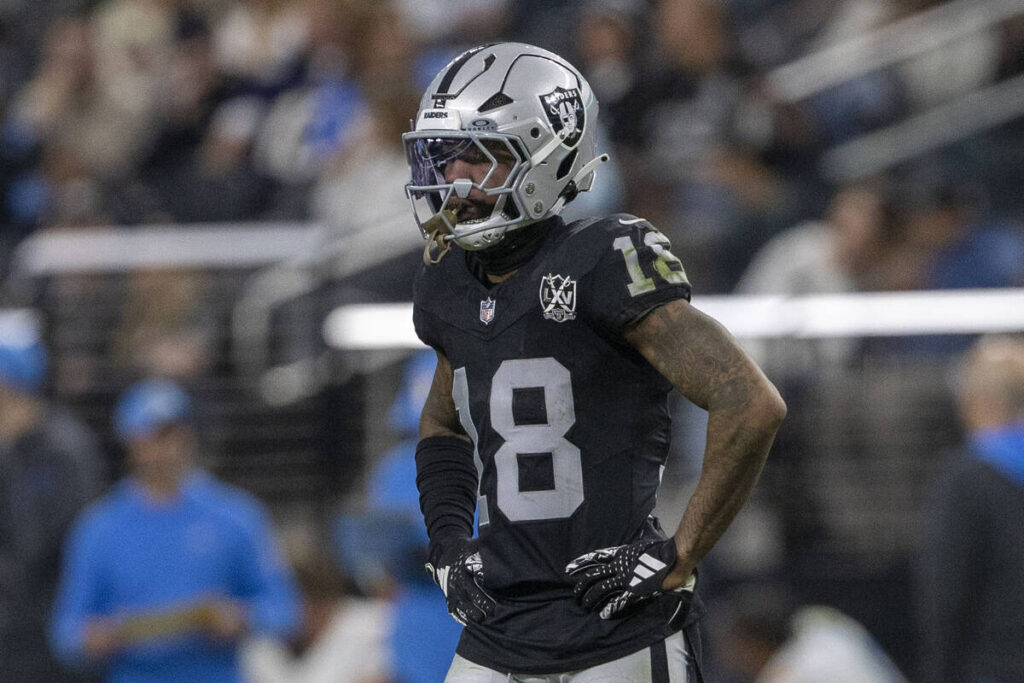 Raiders cornerback Jack Jones (18) looks on after a play during the second half of an NFL game ...