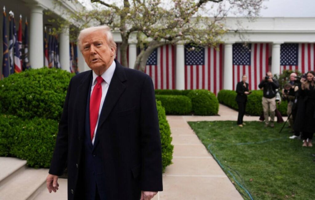President Donald Trump departs after signing an executive order at an event to announce new tar ...