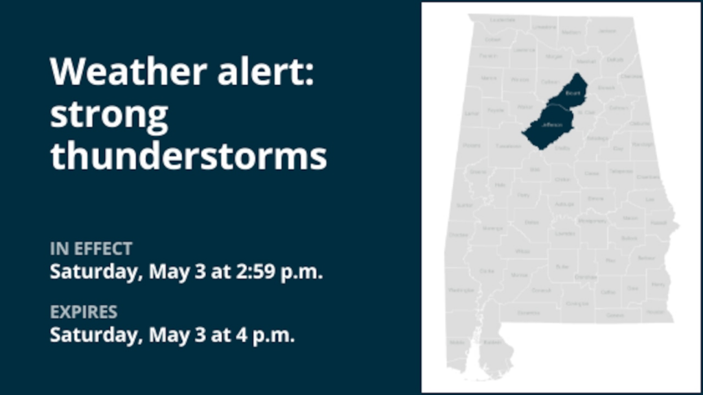Look for strong thunderstorms in Blount and Jefferson counties early Saturday evening