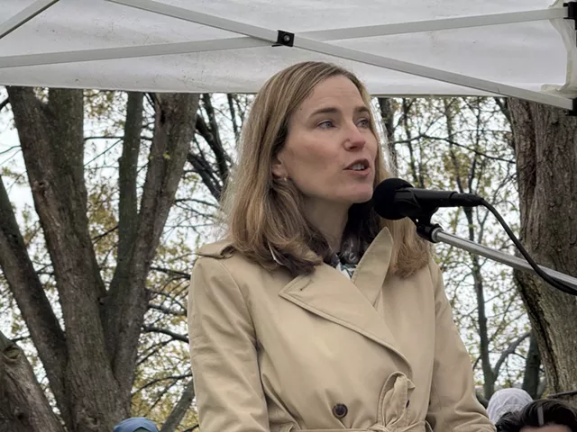 Vermont Attorney General Charity Clark speaking Saturday - ANNE GALLOWAY