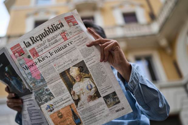 The intelligence-generated image of President Donald Trump dressed as pope fills the front-page of an Italian newspaper