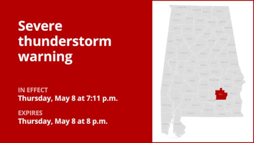 Thunderstorms with half-dollar-sized hail and damaging winds in Pike County Thursday, winds gusting up to 60 mph