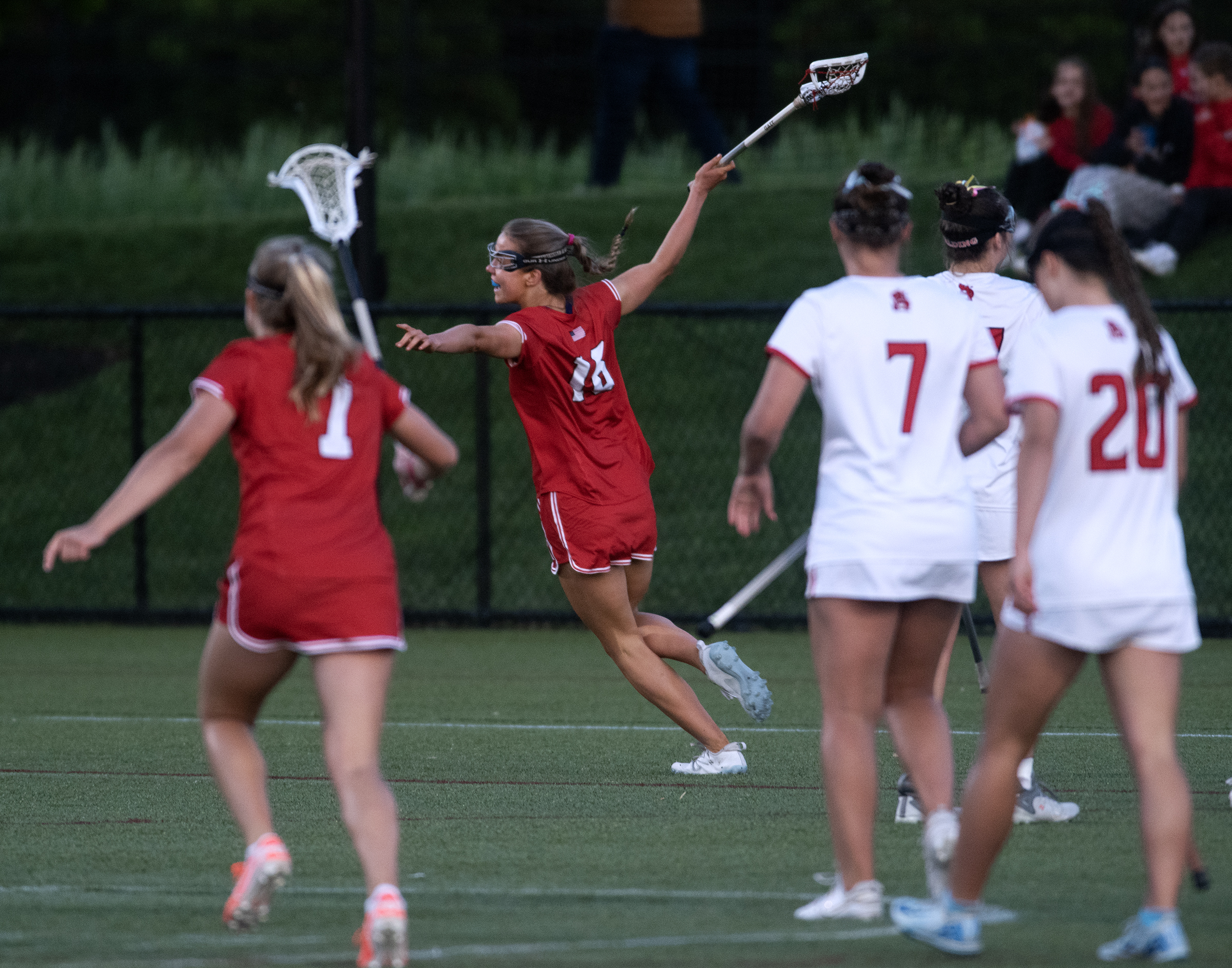 May 9, 2025-Maryvale’s Lainey Minderlein, center, reacts after scoring against...