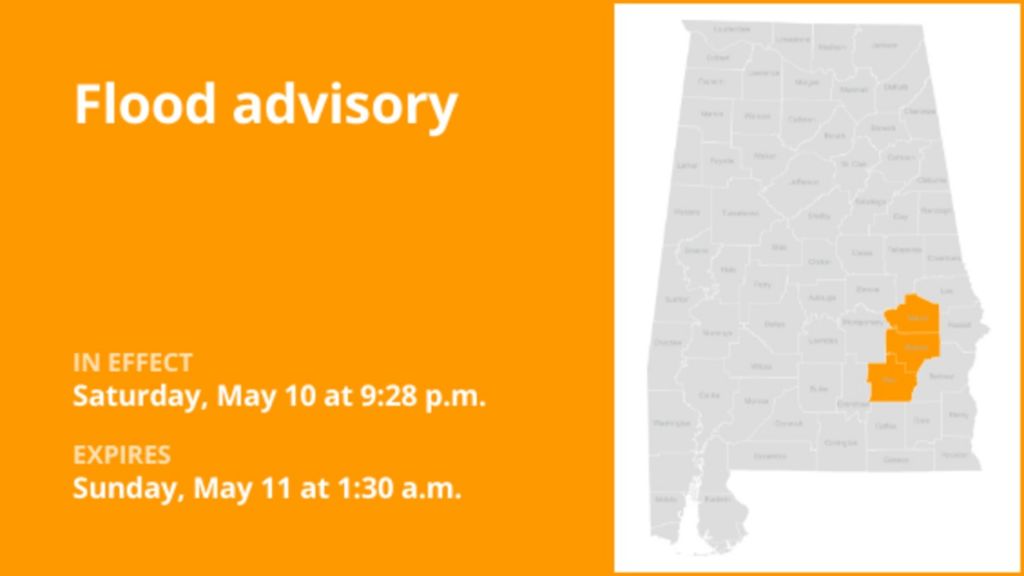 Flood advisory issued for Alabama until 1 a.m. Sunday caused by heavy rain