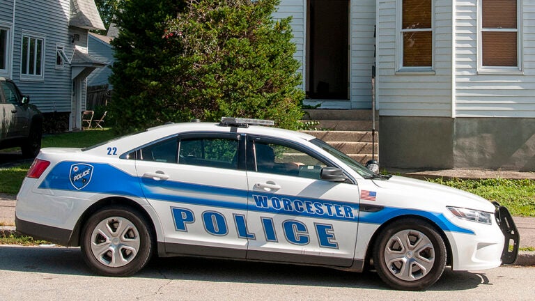 A Worcester police car at the scene of a recent investigation.