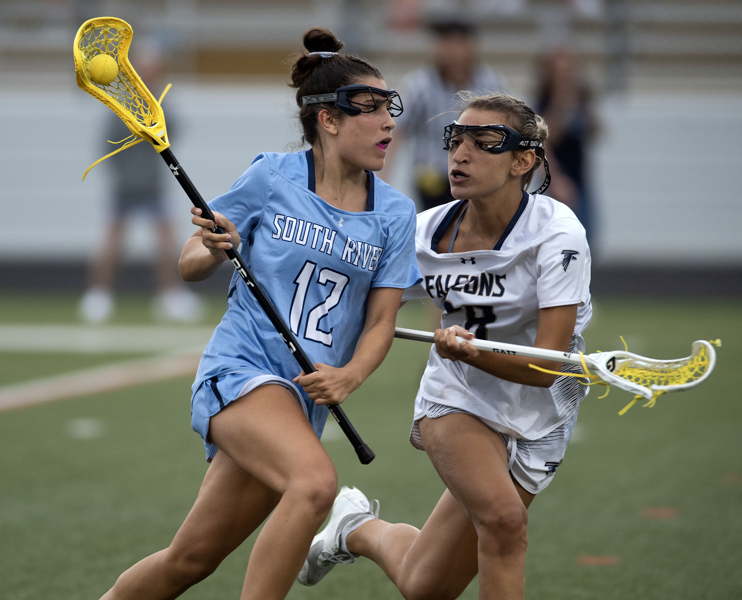 May 12, 2025- South River’s Lauren Reidy carries the ball...